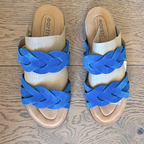 NEW IN BOX! Earth Woman's Desty Round Toe Woven Casual Slip-on Blue Sandals Sz 7 - Picture 2 of 13